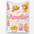 Cute Kawaii Fast Food Pizza Chicken Soda Gingham Background  Personalised Custom Name Super Soft Fleece Blanket Bed Sofa Throw