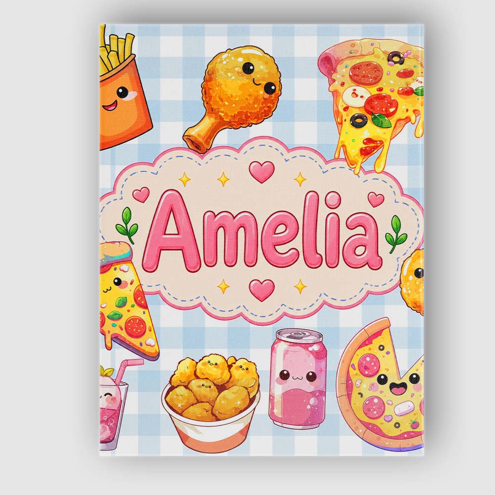 Personalised Name Cute Kawaii Fast Food Custom  Modern Room Accent Elegant Feature Canvas Wall Art Print Decor Picture Ready to Hang