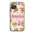 Cute Kawaii Fast Food Pizza Chicken Soda Gingham Custom Name Protective Phone Case Mobile Cover Durable Everyday Smartphone Shock Resistant