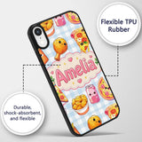 Cute Kawaii Fast Food Pizza Chicken Soda Gingham Custom Name Protective Phone Case Mobile Cover Durable Everyday Smartphone Shock Resistant