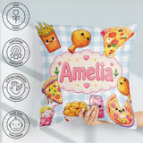 Custom Name Cute Fast Food Pizza Chicken Soda Gingham Background Square Filled Cushion Throw Pillow Sofa Bed Home Decor Zip Washable UK Made