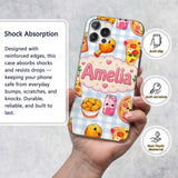 Cute Kawaii Fast Food Pizza Chicken Soda Gingham Custom Name Protective Phone Case Mobile Cover Durable Everyday Smartphone Shock Resistant