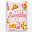 Cute Kawaii Fast Food Pizza Chicken Soda Pink Gingham Background  Personalised Custom Name Super Soft Fleece Blanket Bed Sofa Throw