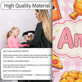 Cute Kawaii Fast Food Pizza Chicken Soda Pink Gingham Background  Personalised Custom Name Super Soft Fleece Blanket Bed Sofa Throw