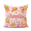Custom Name Cute Kawaii Fast Food Pizza Chicken Soda Red Gingham Square Filled Cushion Throw Pillow Sofa Bed Home Decor Zip Washable UK Made