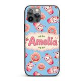 Cute Kawaii Donuts and Strawberry Milkshake Blue Custom Name Protective Phone Case Mobile Cover Durable Everyday Smartphone Shock Resistant