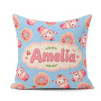 Custom Name Cute Kawaii and Strawberry Milkshake Blue Background Square Filled Cushion Throw Pillow Sofa Bed Home Decor Zip Washable UK Made