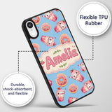 Cute Kawaii Donuts and Strawberry Milkshake Blue Custom Name Protective Phone Case Mobile Cover Durable Everyday Smartphone Shock Resistant