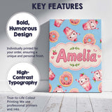 Personalised Name Cute Kawaii Donuts and Custom  Unique Gift Idea Elegant Feature Canvas Wall Art Print Decor Picture Ready to Hang