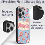 Cute Kawaii Donuts and Strawberry Milkshake Blue Custom Name Protective Phone Case Mobile Cover Durable Everyday Smartphone Shock Resistant