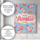 Personalised Name Cute Kawaii Donuts and Custom  Unique Gift Idea Elegant Feature Canvas Wall Art Print Decor Picture Ready to Hang