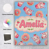 Personalised Name Cute Kawaii Donuts and Custom  Unique Gift Idea Elegant Feature Canvas Wall Art Print Decor Picture Ready to Hang