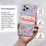 Cute Kawaii Donuts and Strawberry Milkshake Blue Custom Name Protective Phone Case Mobile Cover Durable Everyday Smartphone Shock Resistant