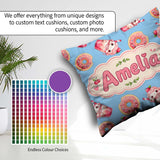 Custom Name Cute Kawaii and Strawberry Milkshake Blue Background Square Filled Cushion Throw Pillow Sofa Bed Home Decor Zip Washable UK Made