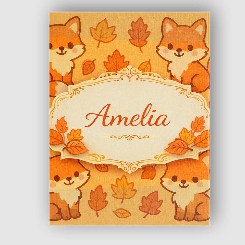 Personalised Name Cute Autumn Fox Cartoon Animal Pattern Stylish Custom  Interior Canvas Wall Art Print Decor Picture Ready to Hang