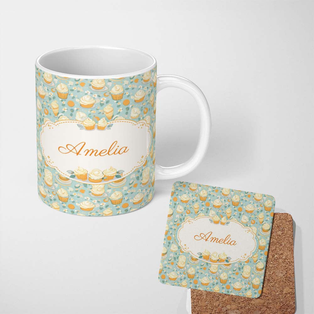 Personalized Custom Name Realistic Butter Croissant Bakery Style Repeating Seamless Pattern 11oz Ceramic Coffee Tea Mug White Large Handle