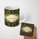 Personalized Custom Name Decorative Nordic Christmas Trees Minimal Seamless Pattern Lovely 11oz Ceramic Coffee Tea Mug White Large Handle