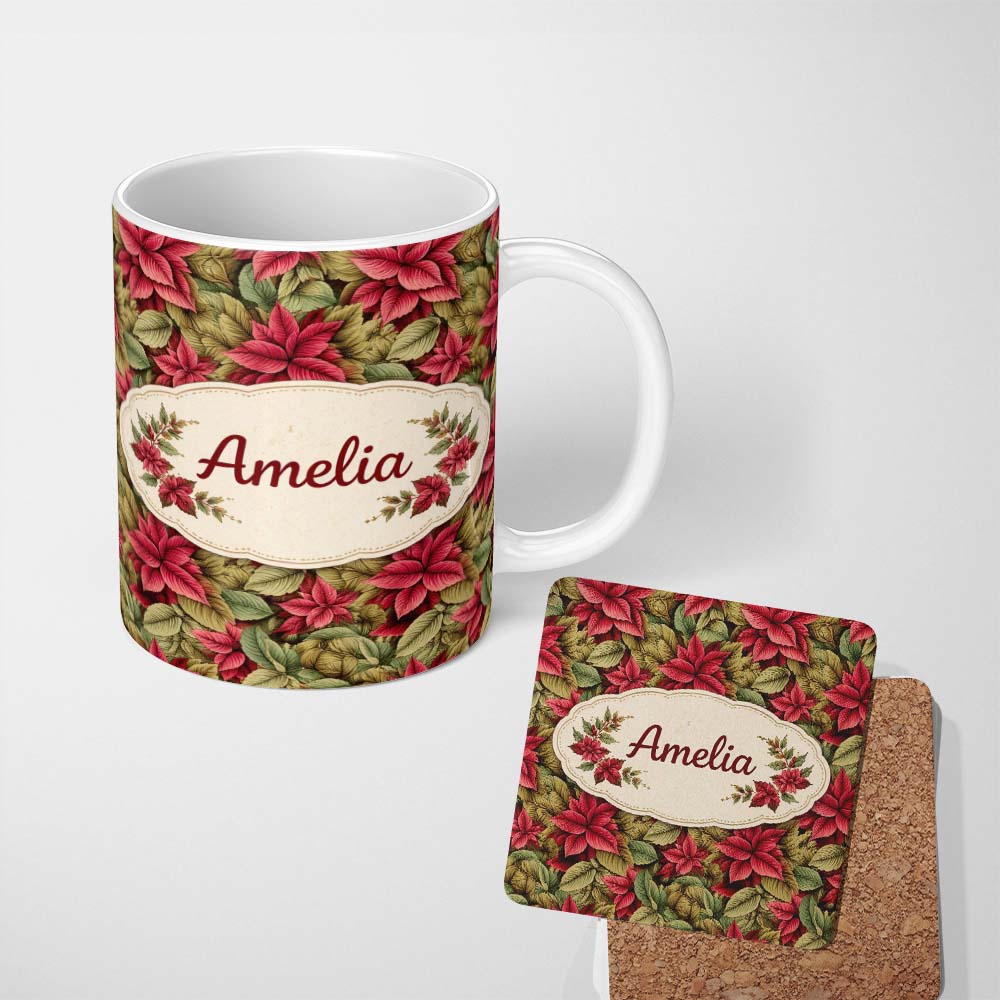 Personalized Custom Name Neutral Coffee Beans Beige Tone Seamless Pattern Cute Unique Gift 11oz Ceramic Coffee Tea Mug White Large Handle