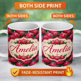 Personalized Custom Name Fresh Dragon Fruit Tropical Seamless Pattern Stylish Everyday Mug 11oz Ceramic Coffee Tea Mug White Large Handle
