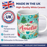 Personalized Custom Name Christmas Mug Candy Cane Ornament Festive Seamless Pattern Lovely 11oz Ceramic Coffee Tea Mug White Large Handle