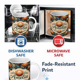 Personalized Custom Name Artistic Protea Floral with Blue Leaves Seamless Pattern Lovely 11oz Ceramic Coffee Tea Mug White Large Handle