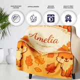Cute Autumn Fox Cartoon Animal Pattern Stylish Everyday  Lovely  Personalised Custom Name Super Soft Fleece Blanket Bed Sofa Throw