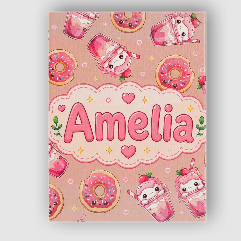 Personalised Name Cute Kawaii Donuts and Custom  Unique Gift Idea Elegant Feature Canvas Wall Art Print Decor Picture Ready to Hang