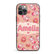 Cute Kawaii Donuts and Strawberry Milkshake Peach Custom Name Protective Phone Case Mobile Cover Durable Everyday Smartphone Shock Resistant