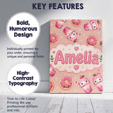 Personalised Name Cute Kawaii Donuts and Custom  Unique Gift Idea Elegant Feature Canvas Wall Art Print Decor Picture Ready to Hang