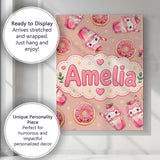 Personalised Name Cute Kawaii Donuts and Custom  Unique Gift Idea Elegant Feature Canvas Wall Art Print Decor Picture Ready to Hang