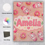 Personalised Name Cute Kawaii Donuts and Custom  Unique Gift Idea Elegant Feature Canvas Wall Art Print Decor Picture Ready to Hang