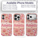 Cute Kawaii Donuts and Strawberry Milkshake Peach Custom Name Protective Phone Case Mobile Cover Durable Everyday Smartphone Shock Resistant