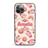 Cute Kawaii Donuts and Strawberry Milkshake Cream Custom Name Protective Phone Case Mobile Cover Durable Everyday Smartphone Shock Resistant
