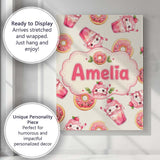 Personalised Name Cute Kawaii Donuts and Custom  Unique Gift Idea Elegant Feature Canvas Wall Art Print Decor Picture Ready to Hang