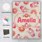 Personalised Name Cute Kawaii Donuts and Custom  Unique Gift Idea Elegant Feature Canvas Wall Art Print Decor Picture Ready to Hang