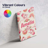 Personalised Name Cute Kawaii Donuts and Custom  Unique Gift Idea Elegant Feature Canvas Wall Art Print Decor Picture Ready to Hang