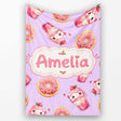Cute Kawaii Donuts and Strawberry Milkshake Purple Background  Personalised Custom Name Super Soft Fleece Blanket Bed Sofa Throw