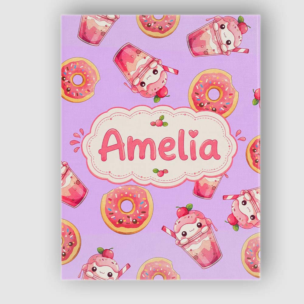 Personalised Name Cute Kawaii Donuts and Custom  Unique Gift Idea Elegant Feature Canvas Wall Art Print Decor Picture Ready to Hang