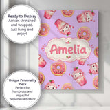 Personalised Name Cute Kawaii Donuts and Custom  Unique Gift Idea Elegant Feature Canvas Wall Art Print Decor Picture Ready to Hang