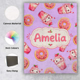 Personalised Name Cute Kawaii Donuts and Custom  Unique Gift Idea Elegant Feature Canvas Wall Art Print Decor Picture Ready to Hang