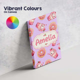 Personalised Name Cute Kawaii Donuts and Custom  Unique Gift Idea Elegant Feature Canvas Wall Art Print Decor Picture Ready to Hang