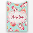 Cute Kawaii Donuts and Strawberry Milkshake Mint Background  Personalised Custom Name Super Soft Fleece Blanket Bed Sofa Throw