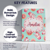 Personalised Name Cute Kawaii Donuts and Custom  Unique Gift Idea Elegant Feature Canvas Wall Art Print Decor Picture Ready to Hang