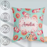 Custom Name Cute Kawaii and Strawberry Milkshake Mint Background Square Filled Cushion Throw Pillow Sofa Bed Home Decor Zip Washable UK Made
