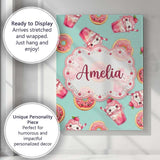 Personalised Name Cute Kawaii Donuts and Custom  Unique Gift Idea Elegant Feature Canvas Wall Art Print Decor Picture Ready to Hang