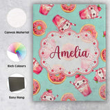 Personalised Name Cute Kawaii Donuts and Custom  Unique Gift Idea Elegant Feature Canvas Wall Art Print Decor Picture Ready to Hang