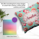 Custom Name Cute Kawaii and Strawberry Milkshake Mint Background Square Filled Cushion Throw Pillow Sofa Bed Home Decor Zip Washable UK Made