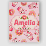Personalised Name Cute Kawaii Donuts and Custom  Unique Gift Idea Elegant Feature Canvas Wall Art Print Decor Picture Ready to Hang