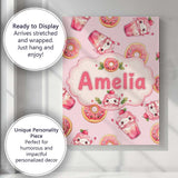 Personalised Name Cute Kawaii Donuts and Custom  Unique Gift Idea Elegant Feature Canvas Wall Art Print Decor Picture Ready to Hang