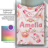 Cute Kawaii Donuts and Strawberry Milkshake Blush Pink Background  Personalised Custom Name Super Soft Fleece Blanket Bed Sofa Throw